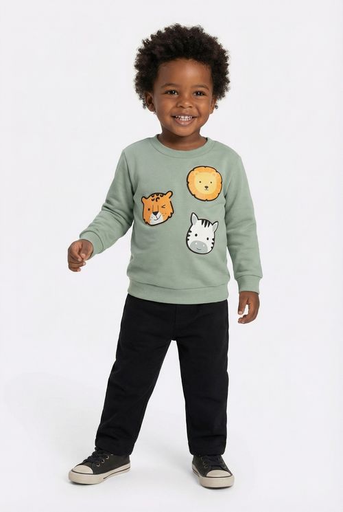 Moletom Infantil Verde Sálvia Bichinhos Safari