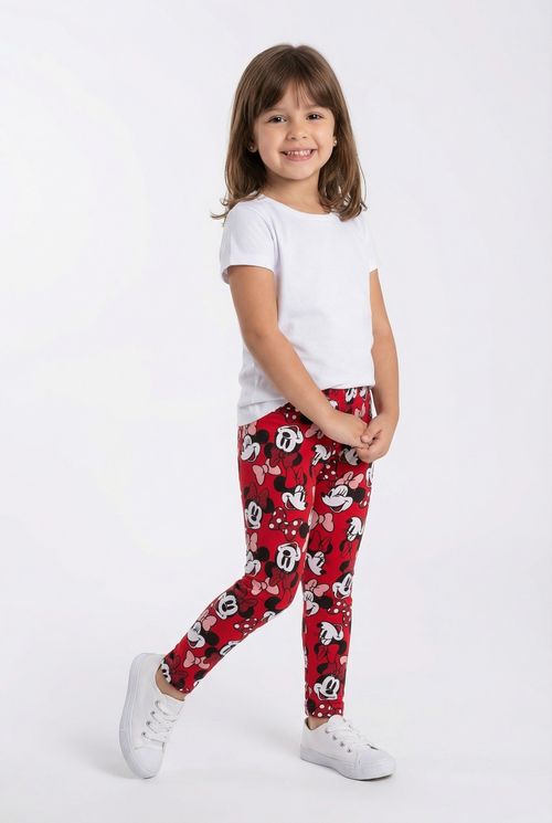 Legging Infantil Menina Vermelha Minnie Mouse e Mickey Mouse