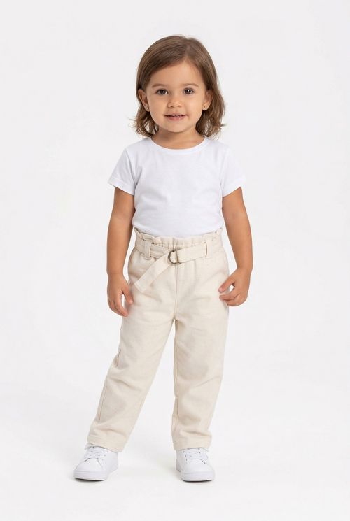 Calça Clochard Infantil Menina Bege Claro com Cinto