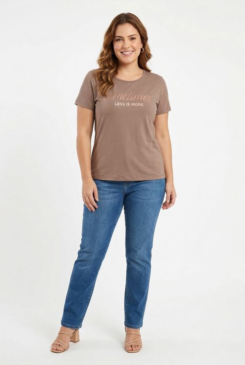 Blusa Feminina Marrom Estampa Foil 'Less Is More'