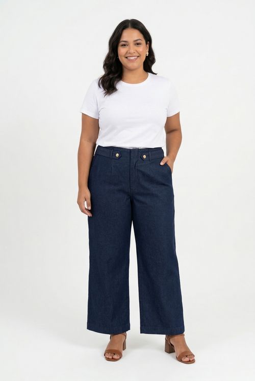 Calca fem fpm 4630521 jns wide mart esc jeans azul escuro