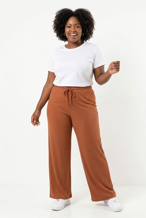 Calça Feminina Caramelo Wide Leg Ribana Amarração
