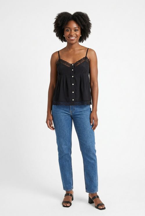 Blusa fem rom frl111 s/m batinha renda preto