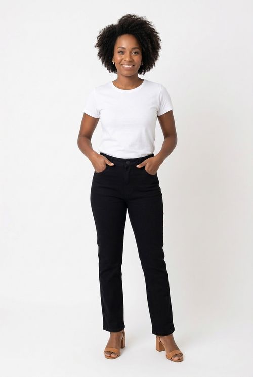 Calca fem promo 60766 jns reta five blac jeans preto escuro