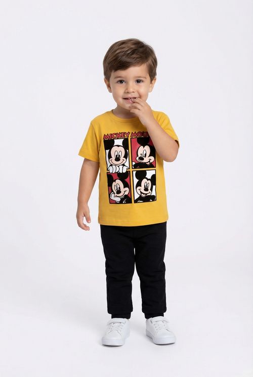 Camiseta Infantil Menino Amarela Mickey Mouse Pop Art