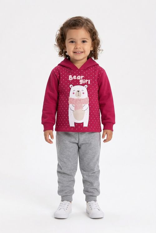 Conjunto Infantil Menina Rosa e Cinza Estampa Urso Polar
