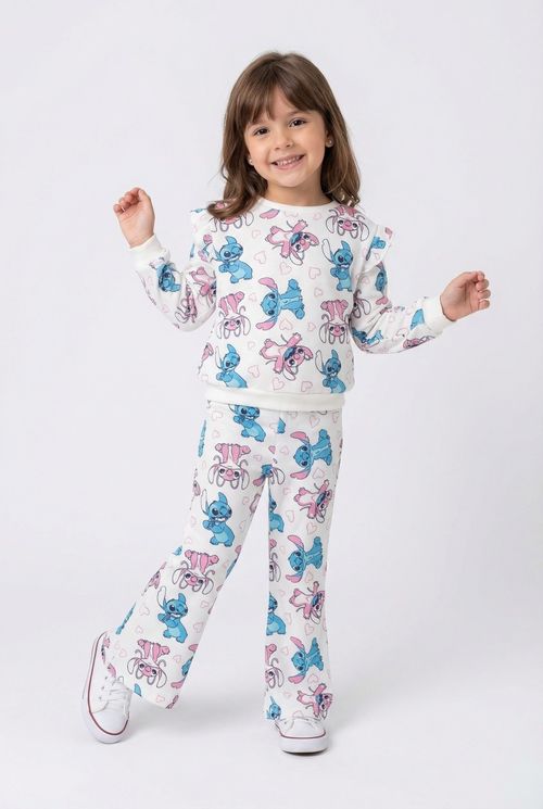 Conjunto Moletom Blusa Calça Flare Infantil Menina Off White Stitch e Angel