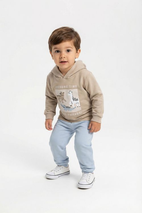 Conjunto Infantil Menino Bege Estampa Amigos Incríveis