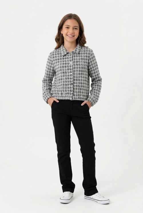Jaqueta Tweed Infantil Menina P&B Quadriculada