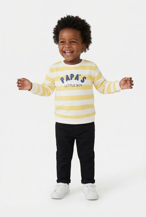 Moletom Infantil Menino Amarelo/Off-White Listrado 'Papa's Little Boy'