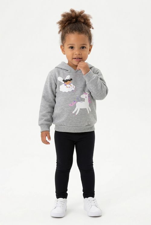 Moletom Infantil Menina Cinza Mescla Unicórnio Fada