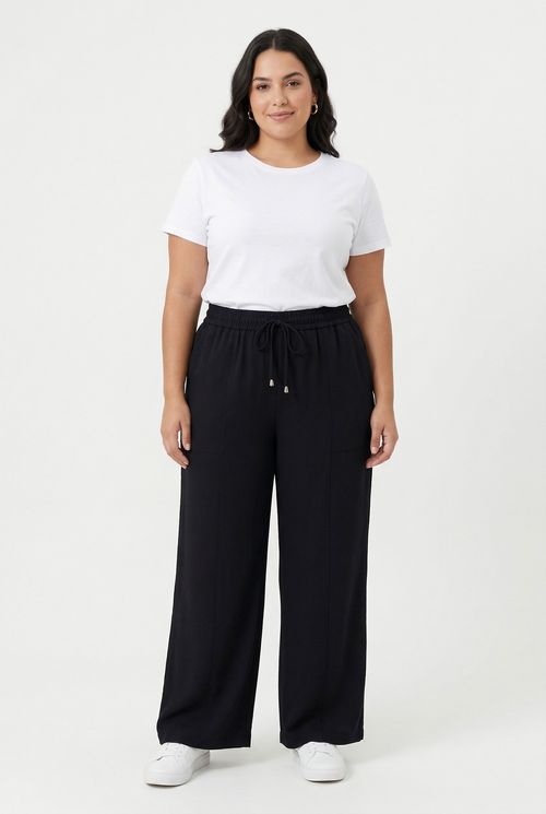 Calça Feminina Preta Conforto Perna Ampla