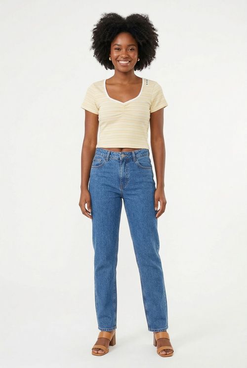 Blusa fem rom frl303 m/c franz listr vin estampado