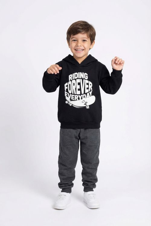 Moletom com capuz infantil preto estampa skate