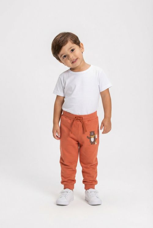 Calça Jogger Infantil Terracota Urso Aventureiro
