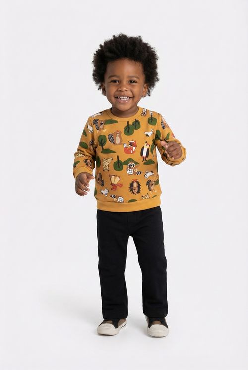 Moletom Infantil Mostarda Floresta Divertida