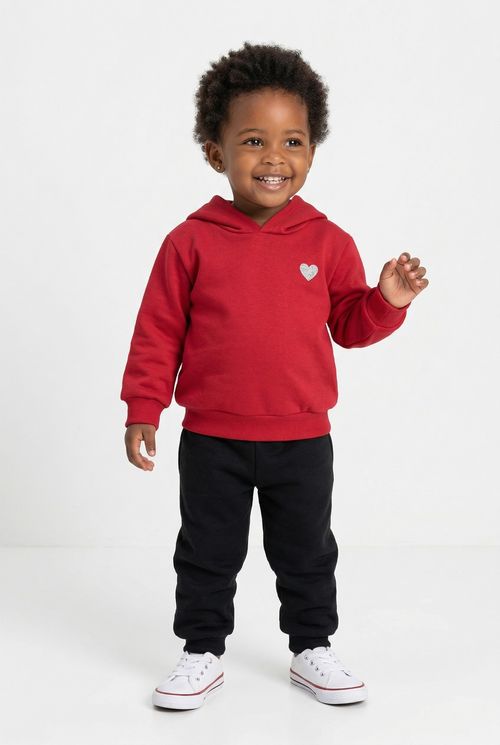 Moletom Infantil Menina Vermelho Coração Glitter