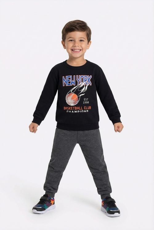 Blusão Moletom Infantil Menino Preto New York Basketball Club