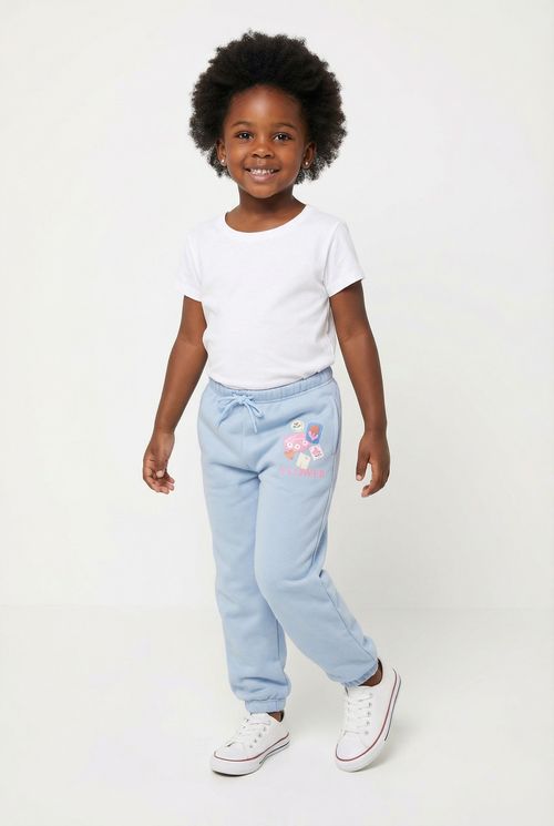 Calça Jogger Infantil Menina Azul Bebê Flower
