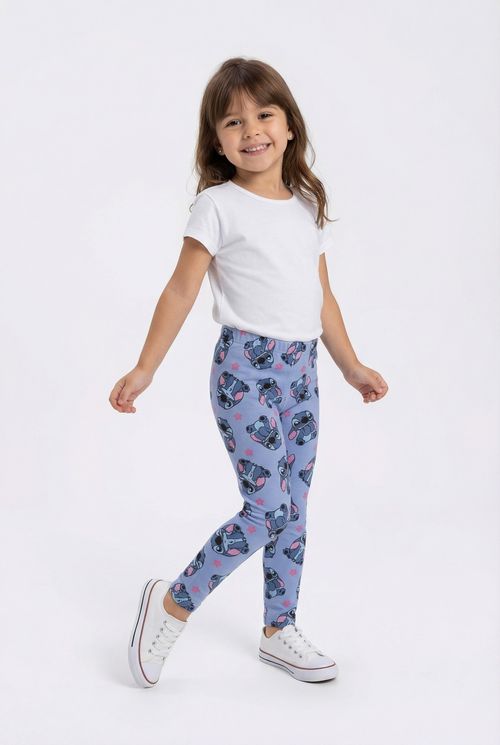 Legging Infantil Menina Azul Estampa Stitch Floral