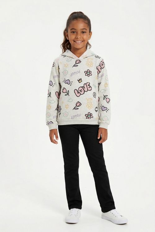 Moletom Feminino Cinza Claro Mescla Juvenil Love & Power