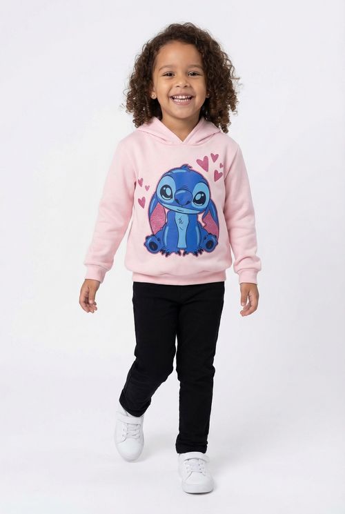 Moletom Infantil Menina Rosa Stitch com Corações