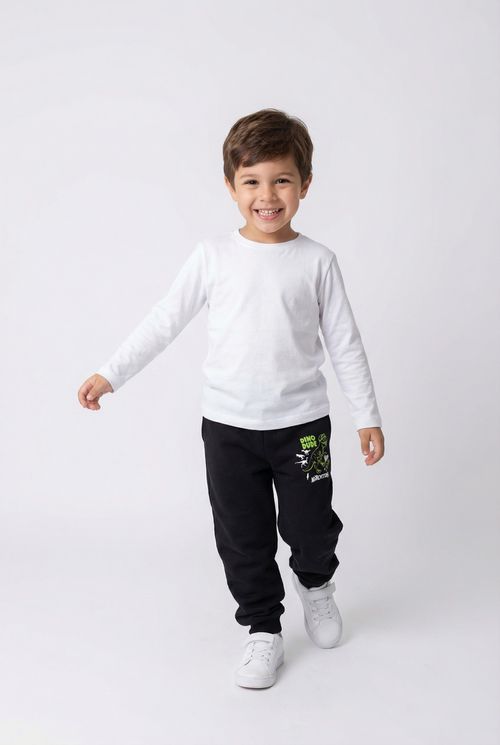 Calça Moletom Infantil Menino Preta Dino Dude Adventure