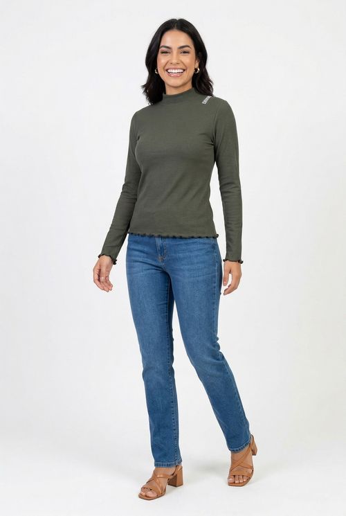 Blusa fem cas m/l ribana gola alta verde verde escuro