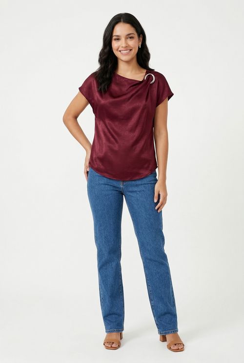 Blusa fem casual fcil259 m/c avio organi roxo escuro