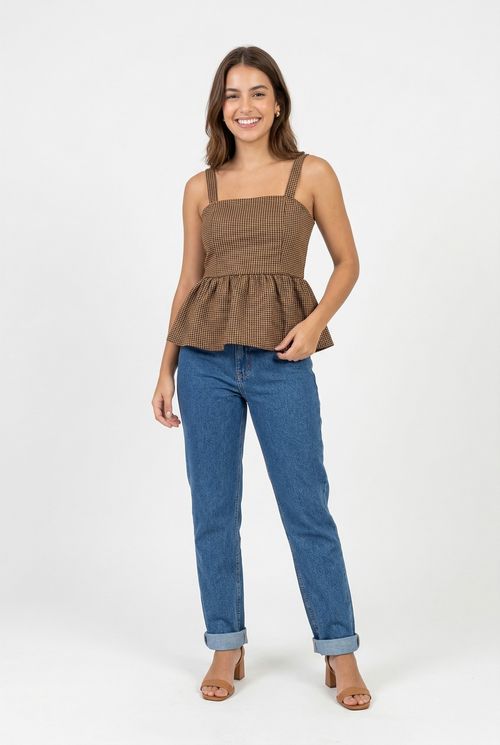 Blusa fem rom s/m  pied de poule estamp estampado