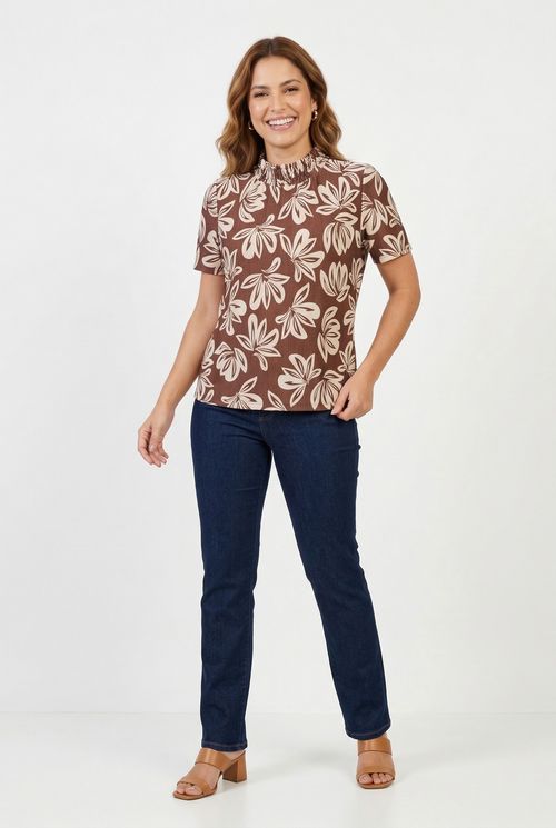 Blusa fem city m/c gola alta liganet est estampado