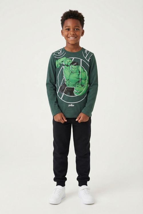 Camiseta Infantil Menino Verde Manga Longa Estampa Hulk