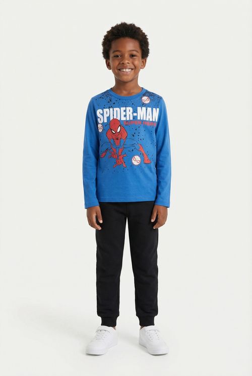 Camiseta Manga Longa Infantil Menino Azul Royal Spider-Man