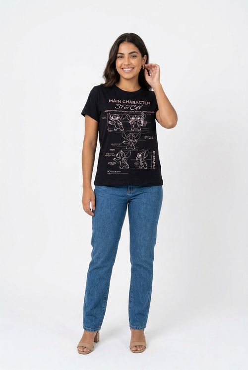 Camiseta fem promo mc lic stitch main pt preto