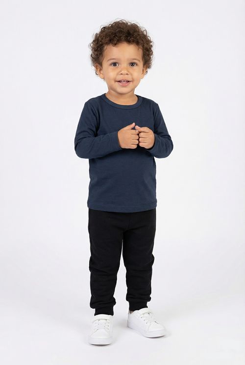 Camiseta Infantil Menino Manga Longa Básica Azul Marinho Lisa