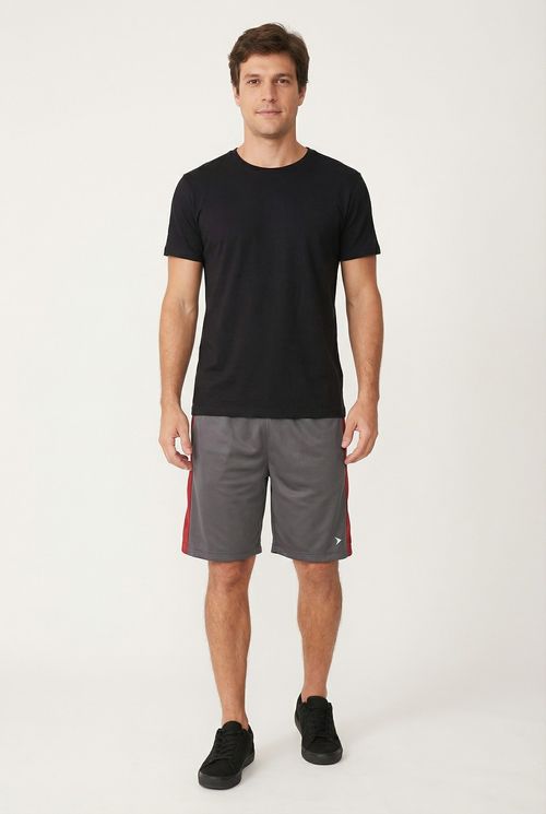 Bermuda Esportiva Masculina Chumbo com Faixa Lateral Vermelha