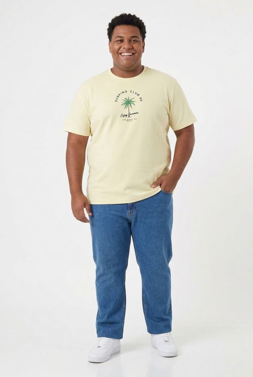 Camiseta Masculina Amarelo Manteiga Estampa Surfing Club Palmeira