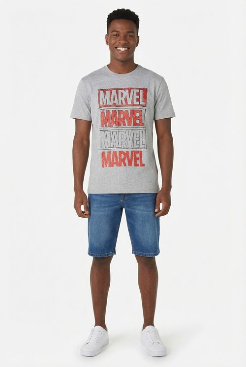 Camiseta Masculina Cinza Mescla Marvel Repetida