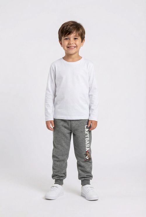 Calça de Moletom Infantil Cinza Capivara Skatista