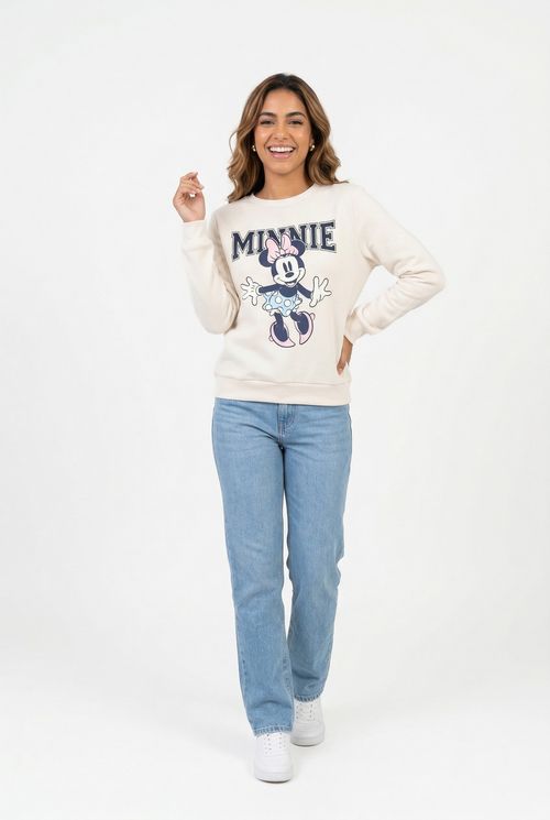 Moletom Feminino Bege Claro Minnie College Disney