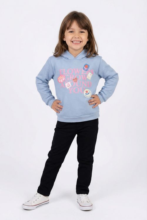 Moletom Infantil Menina Azul Claro Flowers Grow Around You