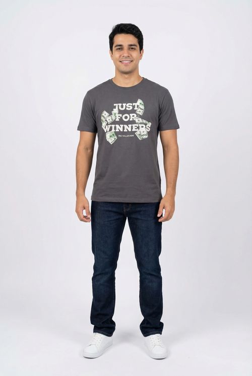 Camiseta Masculina Cinza Escuro Estampa Dólares