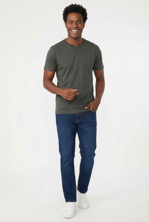 Camiseta Henley Masculina Verde Militar