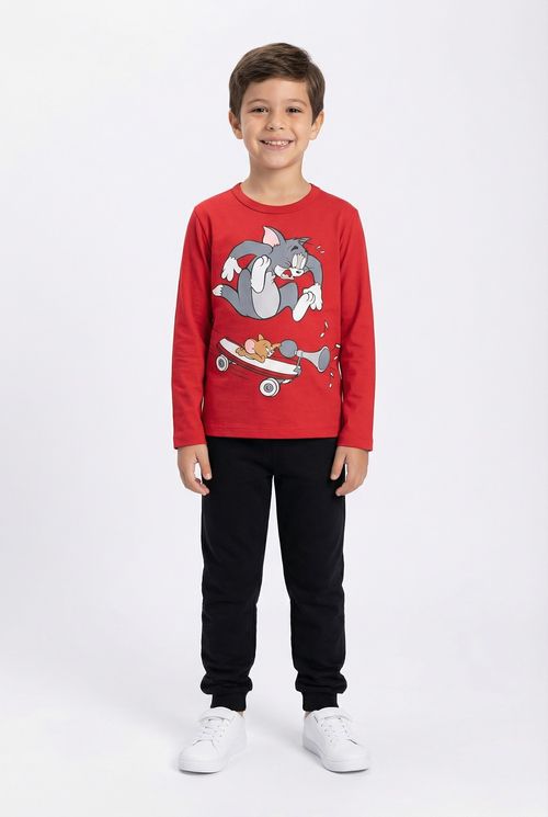 Camiseta m/l 4/10nos tom&jerry vermelho vermelho