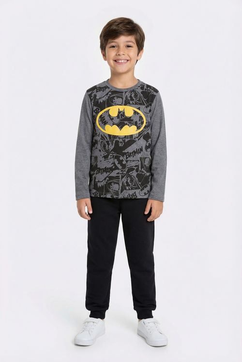 Camiseta Infantil Menino Cinza Escuro Batman Logo Clássico