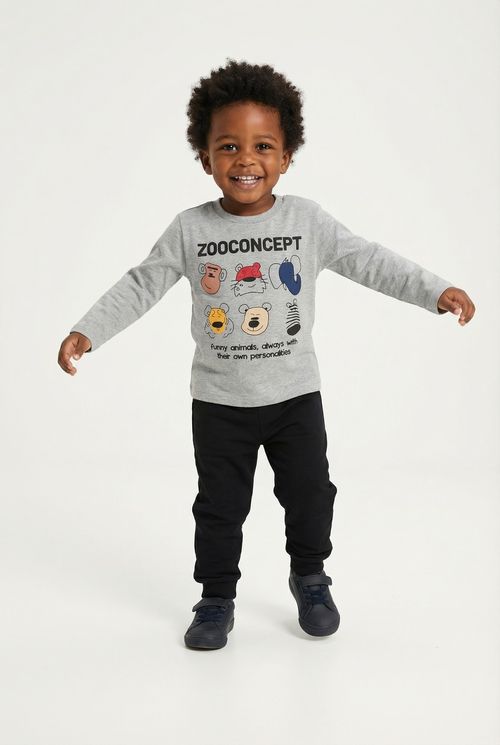 Camiseta Manga Longa Infantil Cinza Mescla Animais Funny