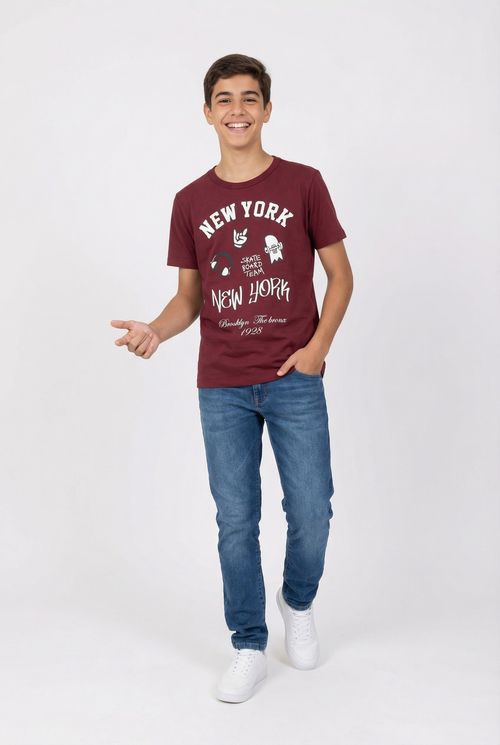 Camiseta Juvenil Menino Vinho New York Skate Team