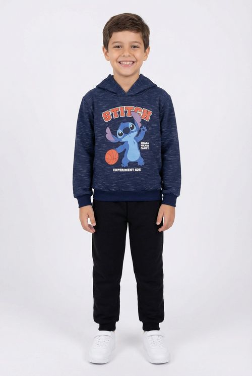 Moletom com Capuz Infantil Menino Azul Marinho Stitch Basquete