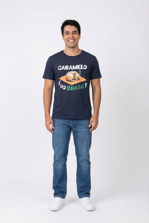 Camiseta Masculina Azul Marinho Estampa Vira-Lata Caramelo