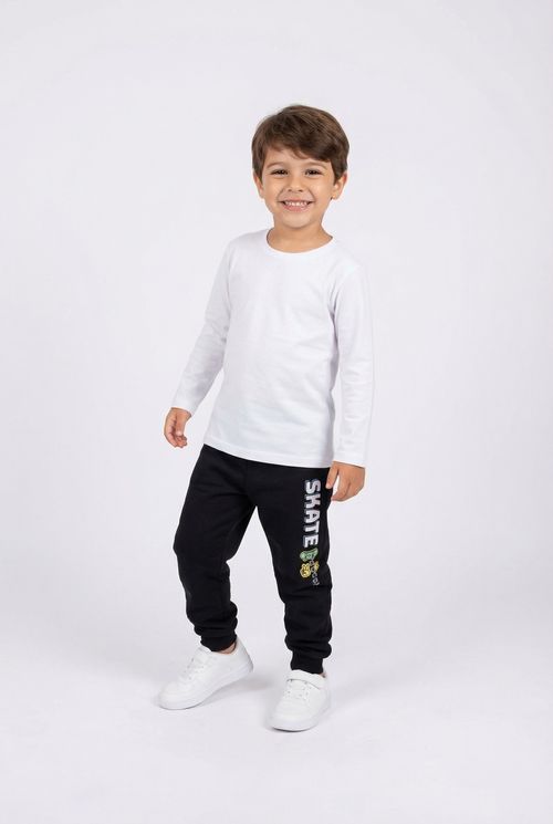 Calça Moletom Infantil Menino Preta Estampa Skate